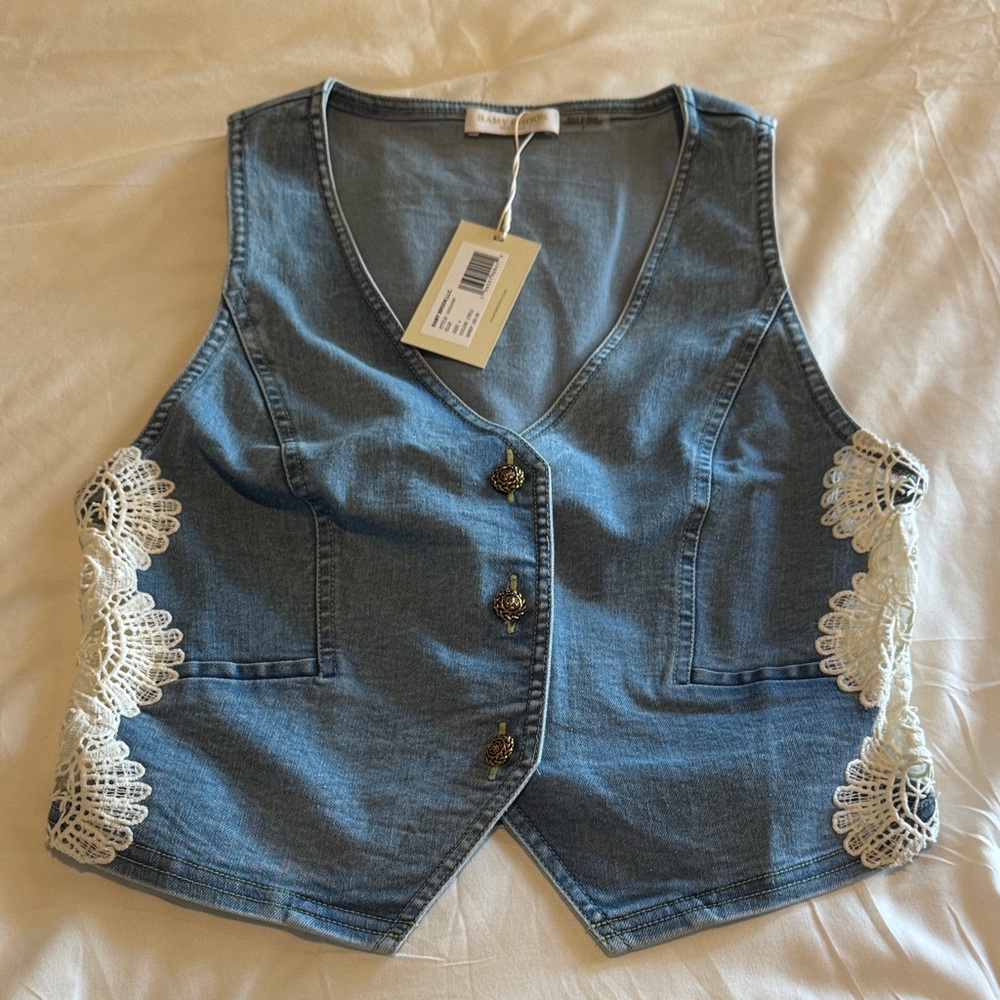 Ramy Brook Ellis Blue Denim Vest with Lace Details